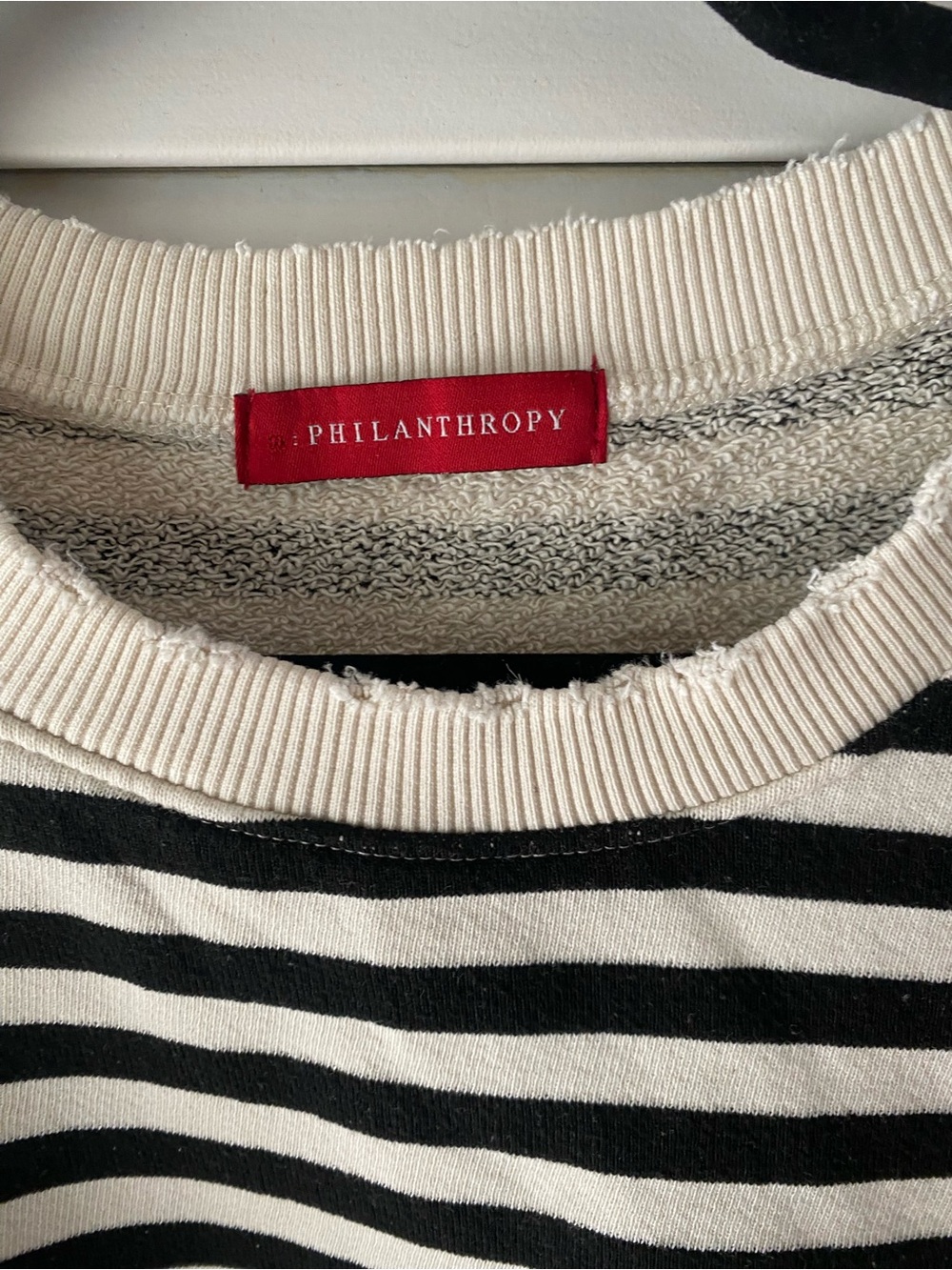n:PHILANTHROPY Black and Cream Striped Crewneck cold shoulder sweatshirt - Picture 3 of 5